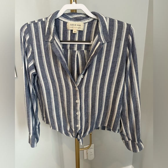 Anthropology Cloth & Stone Navy and White Striped Button Down Shirt XS - Picture 1 of 10